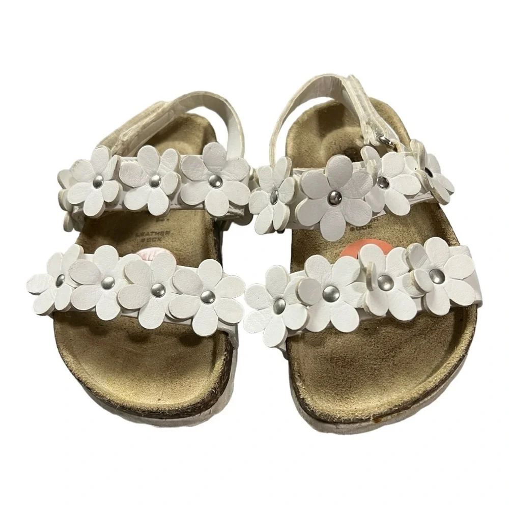 Giulia Palai White Floral Leather/Cork Sandals Size 7 Toddler